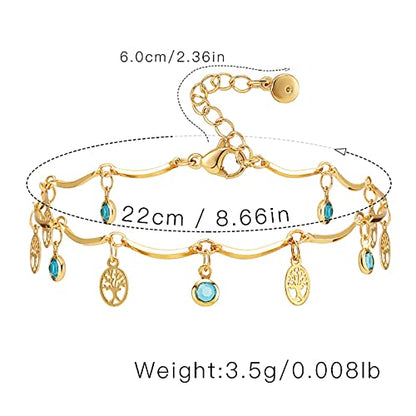 Ankle Bracelets for Women 18K Gold Plated Anklet for Women Gold Charm Anklet Waterproof Summer Beach Foot Chain Jewelry Gifts - style: Tree of Life and Crystal