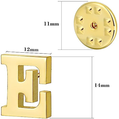 Initial Lapel Pin for Men Women, Brooch Pins for Men Suits, Metal Button Pins in 18K Gold and Silver Tone. - color: Gold-E