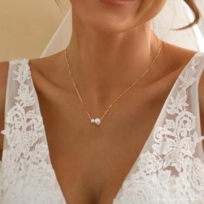 Gold Pearl Necklaces for Women - White Pearls Jewelry Gifts Wedding Bride Bridesmaid Jewelry - color: Gold-Two Pearl A