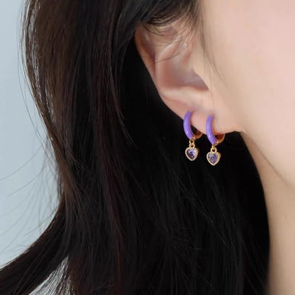 High-Carbon Diamond Hoop Earrings for Women Sterling Silver Cuff Earrings Drop Huggie Stud Halo Earrings with 18K - color: Purple