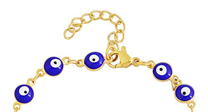 Women's Charm Enamel Evil Eye Protection Link Chain Bracelet - color: Gold,Blue