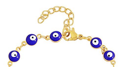 Women's Charm Enamel Evil Eye Protection Link Chain Bracelet - color: Gold,Blue