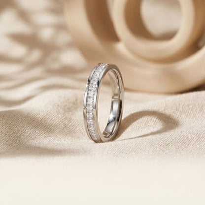 Minimalist & Romantic Single-Row Diamond Ring for Daily, Date & Wedding - color: White Gold
