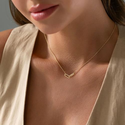 Evabelle Gold Layered Necklace for Women Trendy Jewelry 14K Real Gold Plated Chunky Chain Stackable Necklaces Dainty Choker Necklaces Rectangle Square Pendant - color: Gold Necklace 06