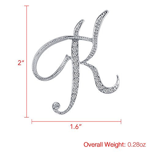 A-Z 26 Letters Pins Brooches Silver Plated Metal Broaches Pins-Clear Crystal Initial Breastpin - color: 1pcs-K