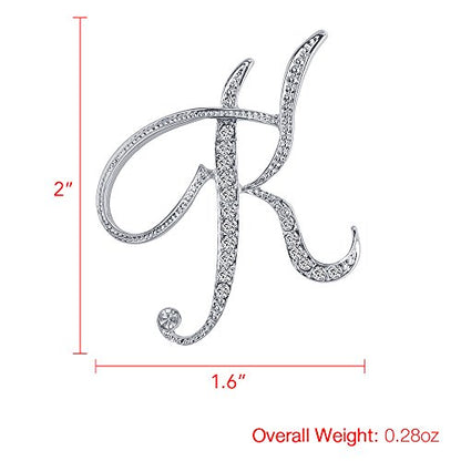 A-Z 26 Letters Pins Brooches Silver Plated Metal Broaches Pins-Clear Crystal Initial Breastpin - color: 1pcs-K