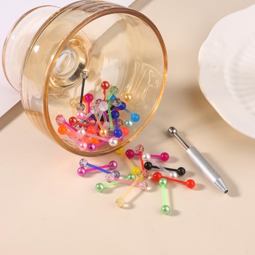 48Pcs 14G Glow in Dark Acrylic Straight Tongue piercing for Women | Candy Color Tongue Piercing Jewelry,Flexible Ring Barbell,14mm Bar Tongue Rings Piercing Ball Grabber Set - style: AA