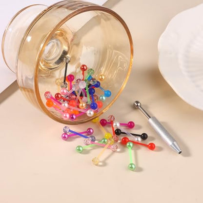 48Pcs 14G Glow in Dark Acrylic Straight Tongue piercing for Women | Candy Color Tongue Piercing Jewelry,Flexible Ring Barbell,14mm Bar Tongue Rings Piercing Ball Grabber Set - style: AA