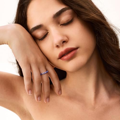 NLIEO Handmade Natural Gemstone Crystal Beaded Stretch Band Ring for Women | Handmade, 3mm Natural Stone, Size 7-12, Stretchy, Beaded Jewelry, Green Bead Rings, Trendy Jewelry Gift - style: Sapphire