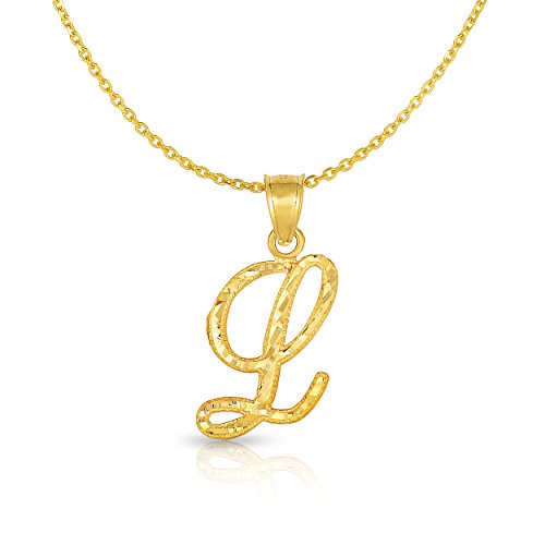 Floreo 10K Yellow Gold Charm Pendant Letter A-Z Personalized Alphabet Initial Name with optional 18 Inch Necklace - style: L
