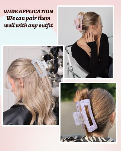 4PCS Large Claw Clips for Thick Hair, Large Acrylic Hair Clips | Modern Marble Geometric Design, Non-Slip Secure Hold for Long Hair, Buns, Updos and Everyday Styling - color: White + Purple + Red + Blue