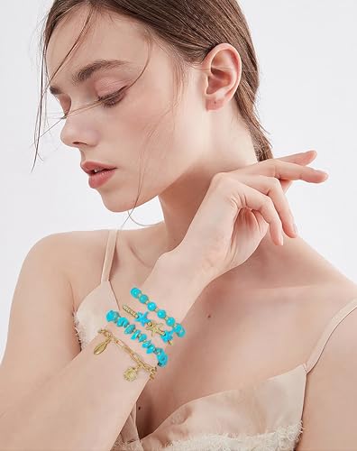 LALAPPLE Shell Bracelet Boho Beaded Stretch Bracelets for Women Seashell Strand Bracelets Starfish Charm Jewelry Summer Beach Jewelry Stackable Crystal Gold Plated Beads Bracelet for Women - style: T-Style5