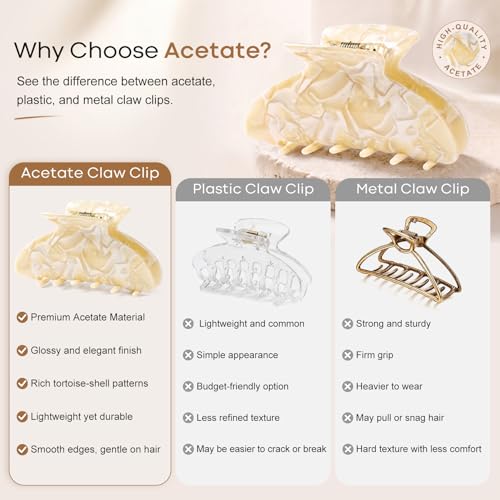 Aileam Acetate Hair Claw Clips for Women,Beige Pink hair clip French Design Strong Hold Non-Slip claw clips for Thick Hair, 2 Pack - color: Beige & Deep Pink