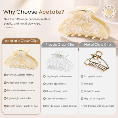 Aileam Acetate Hair Claw Clips for Women,Blue Beige hair clip French Design Strong Hold Non-Slip claw clips for Thick Hair, 2 Pack - color: Beige & Dusty Blue Blend
