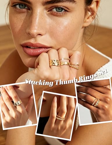 14K Gold Plated Rings for Women,Non Tarnish Stackable Chunky Ring | Cubic Zirconia Thumb Ring ,Dainty Stackable Chunky Rings Set,Trendy Statement Thick Dome Ring,Promise Wedding Band Size 6-10 - color: Gold A-Chunky Ring
