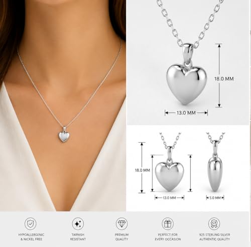925 Sterling Silver Heart Pendant Necklace for Women and Girls - everyday wear gifts for her