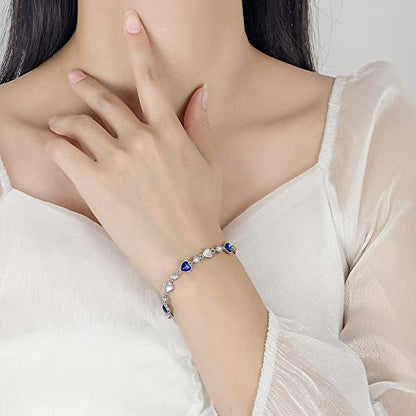 kelistom 925 Sterling Silver Bracelets for Women Teens, Love Heart Charm Chain Bracelet Bangle Fashion Jewelry Gifts - color: heart-2 blue zircon