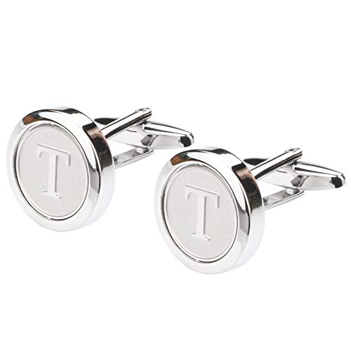 Mens Classic Stainless Steel Initial Cufflinks 26 Alphabet Initial Letter Cufflinks Business Wedding Shirts A-Z - style: T