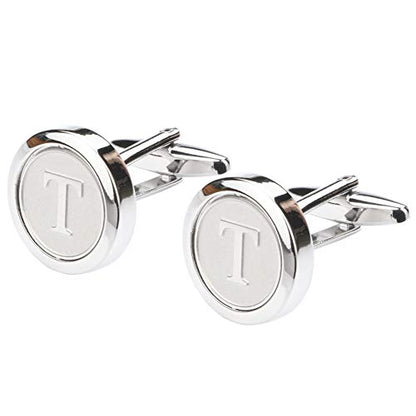 Mens Classic Stainless Steel Initial Cufflinks 26 Alphabet Initial Letter Cufflinks Business Wedding Shirts A-Z - style: T