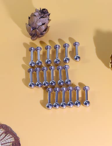 20G 18G 16G 14G 12G Lip Labret Monroe Medusa Nose Rings Stud 316L Surgical Steel Tragus Helix Cartilage Earring Tongue Cheek Piercing Jewelry Bars 6mm 8mm 10mm 12mm 14mm 16mm 19mm 18PCS - color: Silver, size: 12G - 8mm
