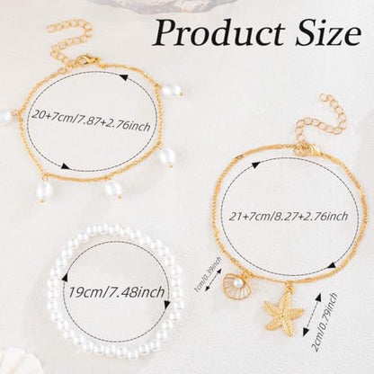 Beach Anklets for Women Pearl Anklet Set Shell Starfish Pendant Anklets Layered Foot Chain Jewelry