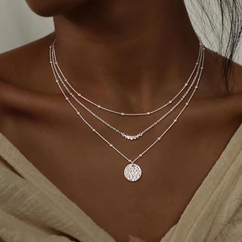 CHESKY Layered Silver Necklace for Women Trendy,Dainty Silver Plated Stackable Charm Necklace Layering Paperclip Tennis Rope Chain CZ Pendant Jewelry Set Gifts - style: bar