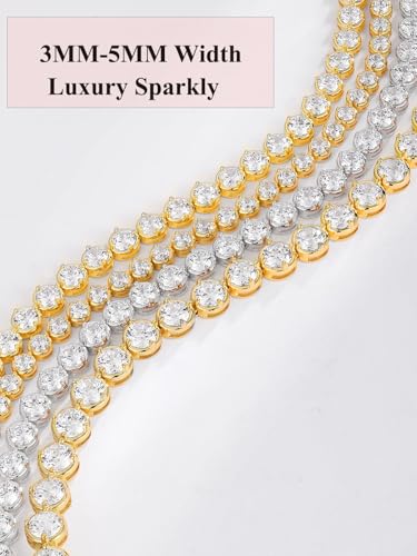 Sterling Silver 14K Gold Plated 2.5mm/3mm/4mm/5mm Round Cut Moissanite Tennis Bracelet, Classic Luxury Bezel Set Diamond Bracelets for Women Men Wedding Birthday Jewelry, Size 6.5" 7" 7.5" 8.3" - color: CZ-3mm Width-Silver, size: 6.5 Inch (Fit Wrist 5.5"-