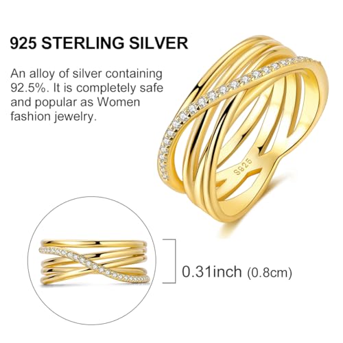 Hapour 925 Sterling Silver Rings for Women Firefly Ring, Glow in the Dark | Sun Moon Star Band Ring Rainbow Evil Eye Chunky Heart Thumb Pinky Stackable Dainty Ring, 14K Gold Plated, Cubic Zirconia - color: Gold Layered Intertwined, size: 6