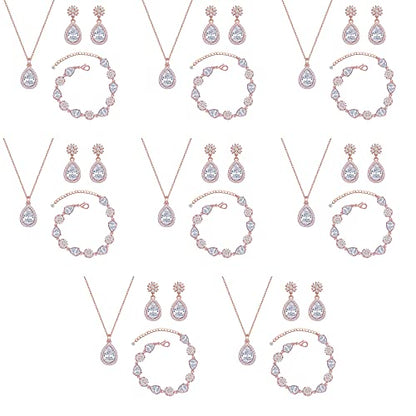 Bridesmaid Jewelry Set for Women,Pendant 18K Gold & Silver & Rose Gold Pendant Necklace Earrings Bracelet Set,Dainty Gift for Wedding/Proposal/Party/Anniversary - color: ROSE GOLD - 8 SETS