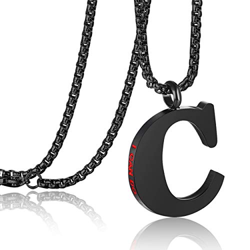 Initial 26 Letter A to Z Pendant Necklace for Teen Women Men 24" Chain | Large Alphabet Letter Personalized Charm Pendant,Engraving Red 'I CAN DO ...' on Back - style: C