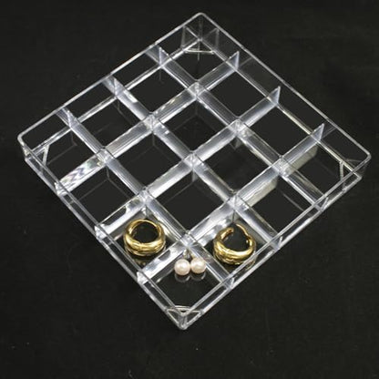 4 PCS Stackable Jewelry Organizer Tray, Clear Square Plastic Storage Box | with 16 Mini Grid (1.57''), Suitable for Drawer Dresser Vanity Desk Use, Necklaces Bracelets Rings Earrings Storage