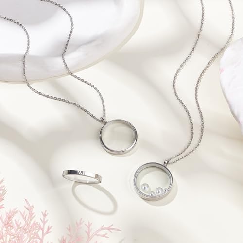 Beebeecraft 1 Box 2Pcs Floating Locket Charms with Glass Round Clear Photo Frame for Memory Picture Pendant Necklace Making - color: Stainless Steel Color