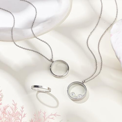 Beebeecraft 1 Box 2Pcs Floating Locket Charms with Glass Round Clear Photo Frame for Memory Picture Pendant Necklace Making - color: Stainless Steel Color