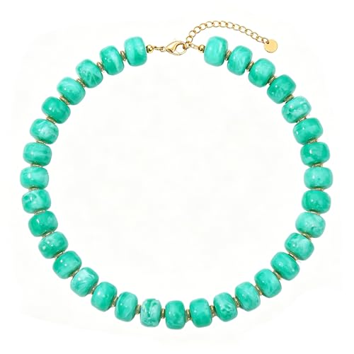 Chunky Colorful Beaded Necklace for Women Boho Summer Statement Resin Choker Necklaces Beach Jewelry Accessories - color: Light Blue