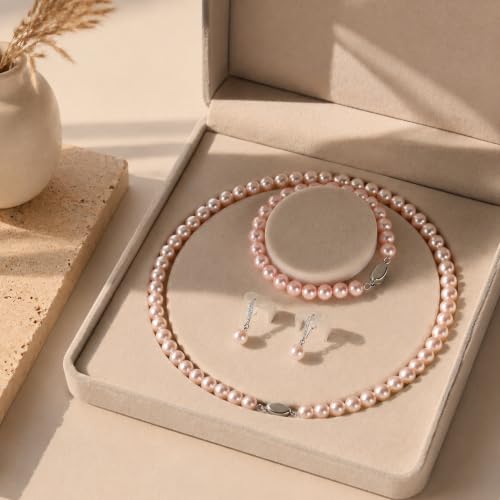 Pearl Necklaces for Women,Pearl Necklaces Earrings Bracelet Jewelry Set | Pearl Jewelry Set for Women, Mother's Day,Christmas,Graduation,Wedding,Anniversary,Birthday Gifts for Women