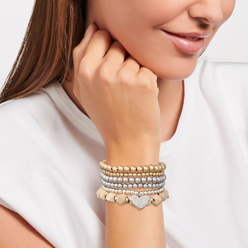 Boho Beaded Stretch Bracelets For Women Stackable Crystal Gold Plated Beaded Bracelets Set Trendy Handmade Friendship Braeclet Jewelry Gifts - color: M-Gold&Silver Beaded Bracelet