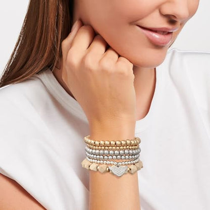Boho Beaded Stretch Bracelets For Women Stackable Crystal Gold Plated Beaded Bracelets Set Trendy Handmade Friendship Braeclet Jewelry Gifts - color: M-Gold&Silver Beaded Bracelet