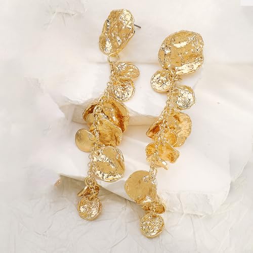 14K Gold Irregular Round Dangle Earrings for Women,Unique Statement Long Geometric Tassel Hanging Earrings Charm Anniversary Party Jewelry Gifts - color: Gold
