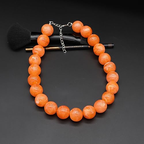 JNF Chunky Beaded Necklaces Women Large Big Ball Bead Choker Necklace Bold Statement Beads jewelry Gift - color: gemstone neckalce Orange