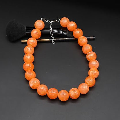 JNF Chunky Beaded Necklaces Women Large Big Ball Bead Choker Necklace Bold Statement Beads jewelry Gift - color: gemstone neckalce Orange