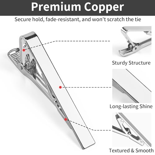 MOWPOG 6 Pcs Tie Clips for Men, Tie Bar Pins Tacks with Gift Box | Copper, Shiny & Glossy, for Father, Husband, Boyfriend, Business, Wedding, Suit Accessories, Easy to Open, Won't Fade/Scratch - color: 3 Gold + 3 Silver