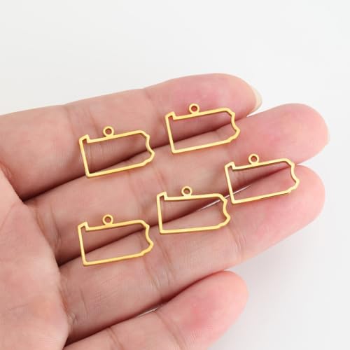 kkjoy 5Pcs Hollow Continents Maps of USA Pendant Charms for Jewelry Making and Crafting, Stainless Steel Mini Charm Craft Supplies Accessories for DIY Bracelet Necklace Earrings - color: Hollow Pennsylvania Map - Gold