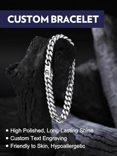 Bandmax Mens Hip Hop Cuban Link Bracelets 5/7/9/12MM Stainless Steel Miami Curb Chain Bracelet Silver/Gold Plated/Black Wristlet Chains for Men 7"-9" - color: 16 7MM Steel-Custom
