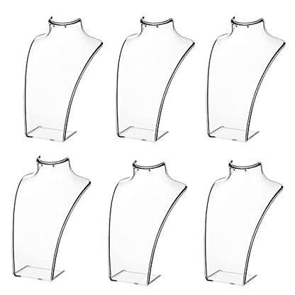 MyGift Acrylic Necklace Holder Jewelry Display Set of 6 for Retail Vendor Bust and Earring Premium Clear Countertop Stand