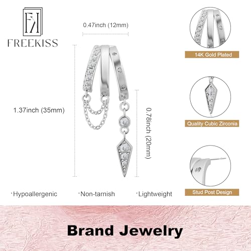 Freekiss Pearl Earrings for Women Trendy: Flat Back Stud Earrings 14K Gold Plated/925 Sterling Silver Freshwater Pearl Dangle Earrings Cute Bow Earrings Wedding Jewelry Birthday Gifts for Women Girls - style: Chain & Zircon-SL