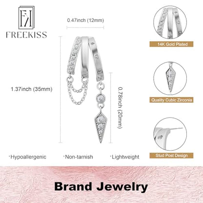 Freekiss Pearl Earrings for Women Trendy: Flat Back Stud Earrings 14K Gold Plated/925 Sterling Silver Freshwater Pearl Dangle Earrings Cute Bow Earrings Wedding Jewelry Birthday Gifts for Women Girls - style: Chain & Zircon-SL