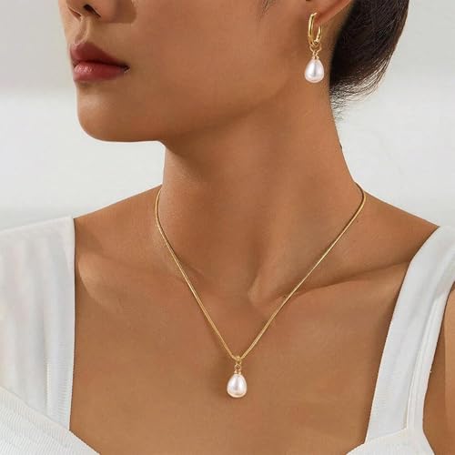 Wedding Jewelry Sets for Brides Bridesmaid Pearl Jewelry Set Fancy Gold Flower Necklace and Earrings Simple Pearl Necklace for Women Bridal Earrings Wedding Accessories Essentials Gifts - color: A3:2pcs-pearl jewelry set