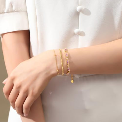 Gold Birthstone Bracelet for Women, 18K Gold Plated Layered Jewelry Bracelet Set, Womens Dainty Stackable Bracelets Link Paperclip Chain Valentines Day Gift for Wife Her - color: Gold-10-Oct.