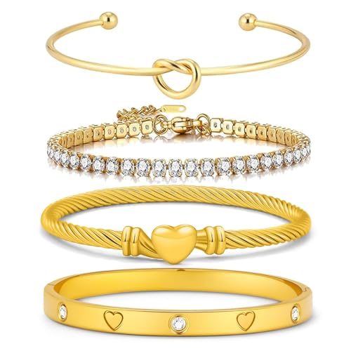 18 K Gold Plated Love Bangle Bracelet Stack Cuff Jewelry for Women Jewelry Set for Women Gift with Box - style: style10