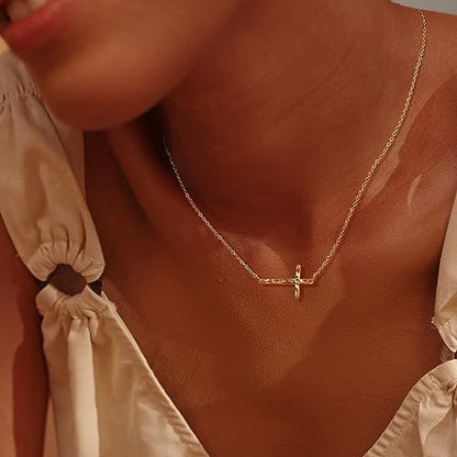 Fettero Cross Necklace for Women Faith Pendant 14K Plated Dainty Chain Necklaes Minimalist Simple Tiny God Lords Prayer Religious Jewelry - style: Choker Cross